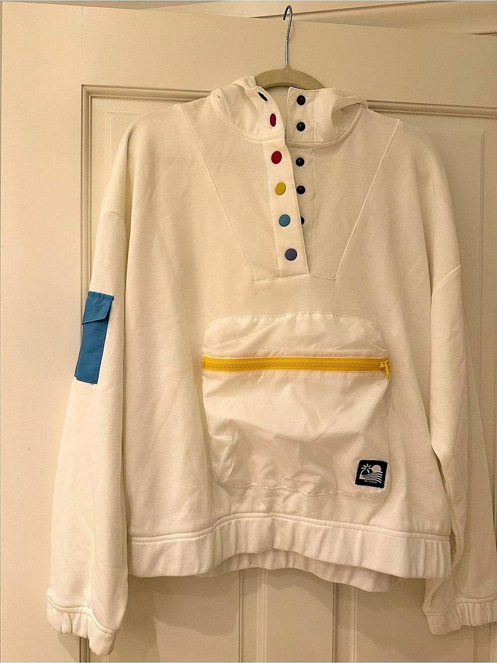 Staud x New Balance Color-Block Cotton-Blend Jersey Hoodie White & Blue Size